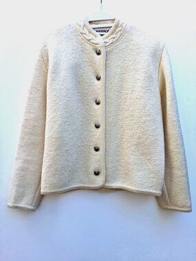 Vintage HERITAGE HOUSE women boiled felted wool jacket coat, off-white (size M)